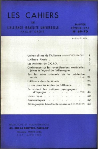 Les Cahiers de l'Alliance Israélite Universelle (Paix et Droit).  N°069-070 (01 janv. 1953)